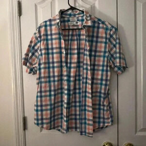Old Navy Mens Large Blue White Peach Short Sleeve Button Down Shirt